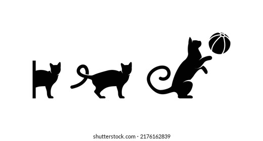 Silhouette Logo Design Of Cats Playing Ball, Cat Lovers, Pet Animals Who Love To Play On A White Background