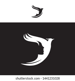 silhouette logo design illustration inspiration with a human face and Phoenix