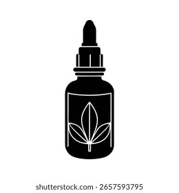 Silhouette logo dropper bottle with leaf design on skincare