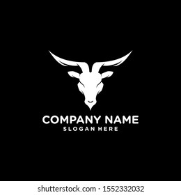 Silhouette logo of a goat's head.
With a black background.
A cool, clean and attractive logo.