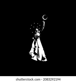 A silhouette logo of a goddess with the moon and stars which is perfect for your creative industry logo.