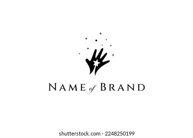 silhouette logo of hand reaching for star in flat design style