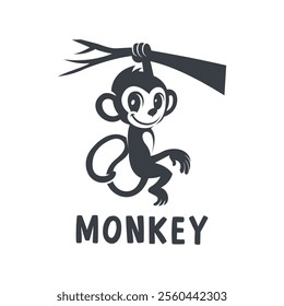 Silhouette logo of a hanging monkey.