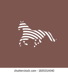 Silhouette logo of horse with curve lines in colors of natural horse. Jump horse logo in line style.