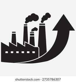 silhouette logo icon factory vector Silhouette of a factory with two chimneys emitting smoke against a white background view on transparent background
