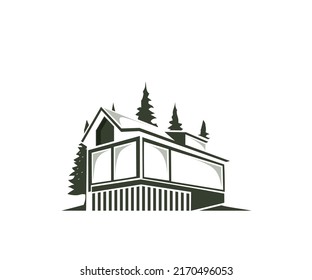 silhouette logo icon trees and home