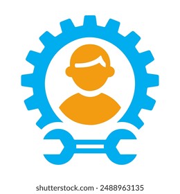 Plantilla de diseño de Vector de ícono de logotipo de silueta de engranaje y llave con fondo blanco.

