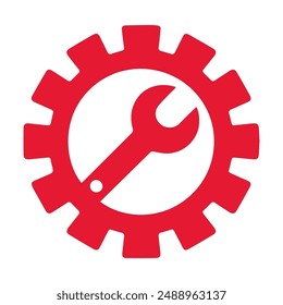 Silhouette logo icon vector design template of gear and wrench with white background.
