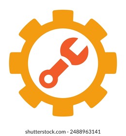 Silhouette logo icon vector design template of gear and wrench with white background.
