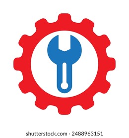 Silhouette logo icon vector design template of gear and wrench with white background.
