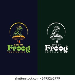 silhouette logo illustration of frog king character sitting on mushroom