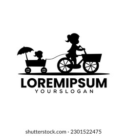silhouette logo of little girl cycling