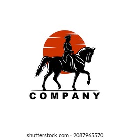 A silhouette logo of a man riding a horse made in a simple and modern way. Suitable as your creative industry logo.