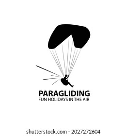 logotipo de silueta parapente o paracaidismo en blanco y negro