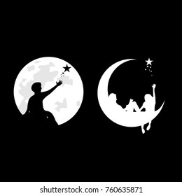 Silhouette logo people at the moon