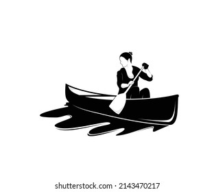 silhouette logo people riding canoes