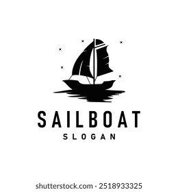 silhouette logo sailboat fishing boat simple flat design minimalist concept illustration template