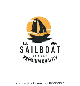silhouette logo sailboat fishing boat simple flat design minimalist concept illustration template