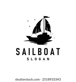 silhouette logo sailboat fishing boat simple flat design minimalist concept illustration template