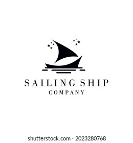 Silhouette logo of a ship sailing at night