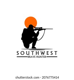 A Silhouette Logo Of A Shooter Means Always Focusing On The Desired Goal. Perfect For The Animal Hunting Club Logo