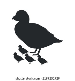 Silhouette logo stuck duck and its chicks for your design purposes
