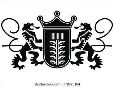 silhouette logo two lions lift a shield
