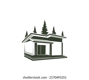 silhouette logo vector home and trees
