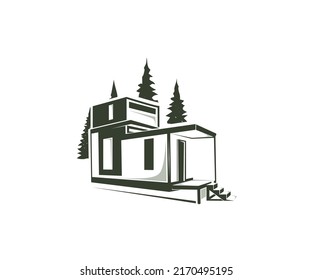 silhouette logo vector house and trees