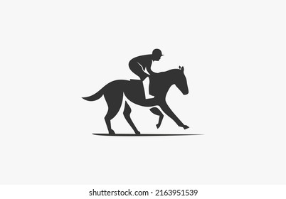 Silhouette Logo Vector Man Riding Horse Illustration