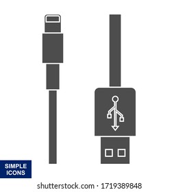 Silhouette Logo, Vektorsymbol Usb mit weißem Hintergrund, Illustrationsvorlage.