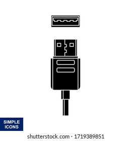 Silhouette Logo vector Usb icon with white background, Illustration template.