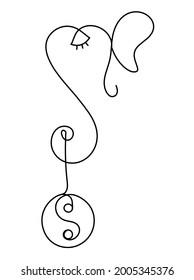 Silhouette of Lord Ganesha and sign of yin and yang as line drawing on the white background. Vector
