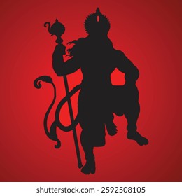 Silhouette of Lord Hanuman Red Background