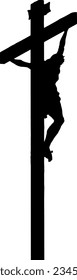 Silhouette of the Lord Jesus Christ crucified on a cross, isolated against white. Vector illustration. 