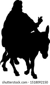 Silhouette of the Lord Jesus Christ riding a donkey. Vector illustration. 