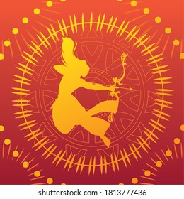 silhouette of lord rama with bow and arrow for the Indian festival Dussehra vector illustration design