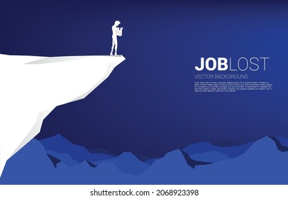 silhouette of losing job man walking to the cliff.  Concept for depression of unemployment people.