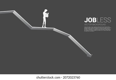 Silhouette des Verlustes Arbeit Mann laufen zu Abwärtskurve Graphen. Konzept für die Depression von Arbeitslosen.