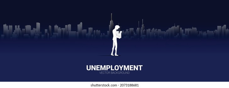 silhouette of losing job man walking with big city background.  Concept for depression of unemployment people.