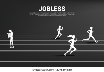 Silhouette Of Losing Job Man Walking Away From Competition. Concept For Depression Of Unemployment People.