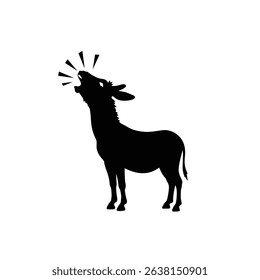 Silhouette: Loud Braying Donkey, Head Back, Mouth Open