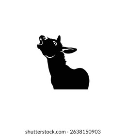Silhouette: Loud Braying Donkey, Head Back, Mouth Open