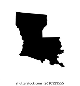 Silhouette of Louisiana state depicted in a clean vector format for use in educational resources, graphic designs, and geographic presentations. Highlighting the unique outline of the state.