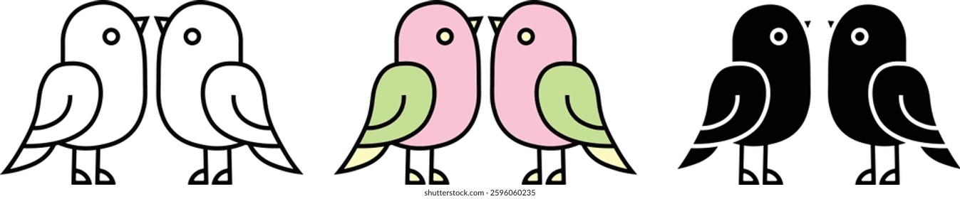 Silhouette Love Birds Icon Set for Nature and Romantic Designs