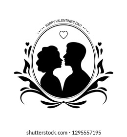 Silhouette of love couple isolated on white background. Vector Illustration for Valentines day, 14 february.