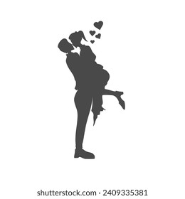 Silhouette love couple kissing, romantic vector illustration.
