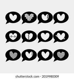 Silhouette love emoji set in bubble speech - cute love emoticon set in bubble speech isolated on white