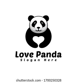 silhouette Love panda animal logo design vector template