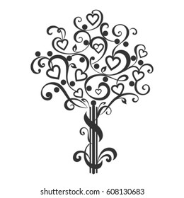 Silhouette of Love tree, Wedding post card, vector